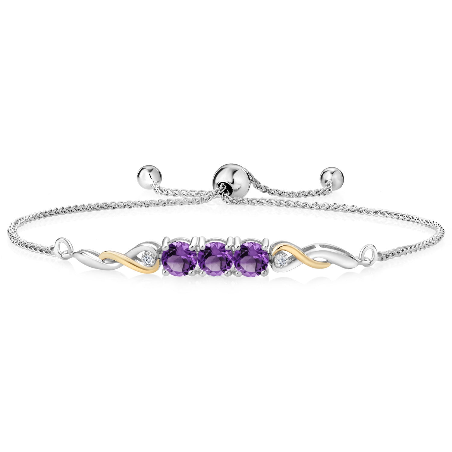 Amethyst - February_Bracelet in 925 Sterling Silver and 10K Yellow Gold