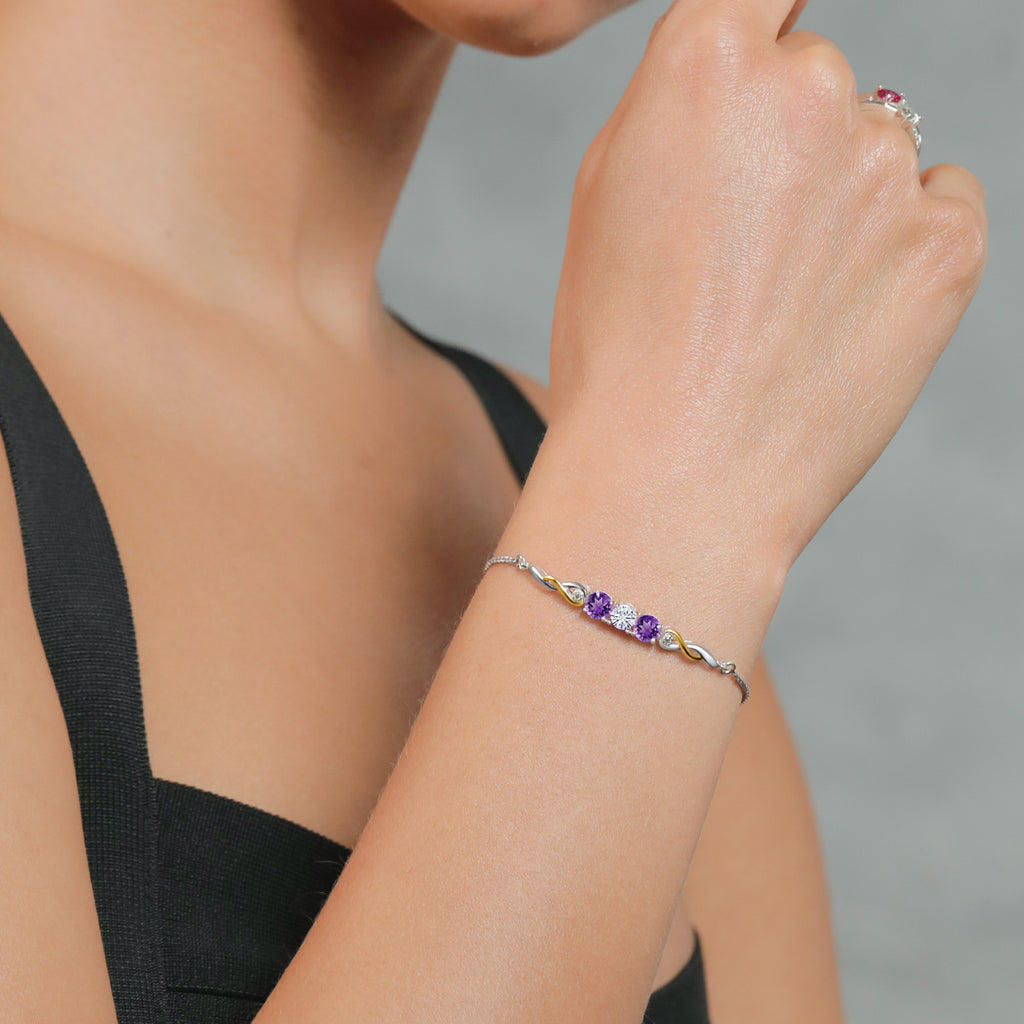 Amethyst - February_Bracelet in 925 Sterling Silver and 10K Yellow Gold