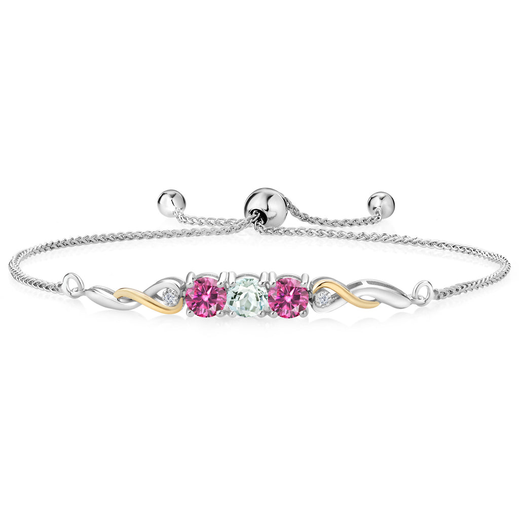 Aquamarine - March_Bracelet in 925 Sterling Silver and 10K Yellow Gold