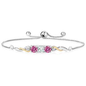 Aquamarine - March_Bracelet in 925 Sterling Silver and 10K Yellow Gold