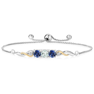 Aquamarine - March_Bracelet in 925 Sterling Silver and 10K Yellow Gold