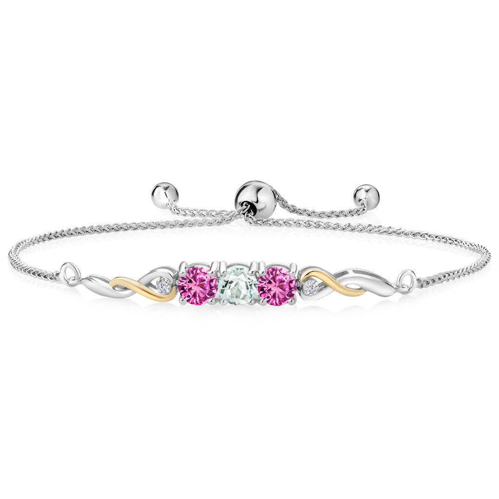 Aquamarine - March_Bracelet in 925 Sterling Silver and 10K Yellow Gold