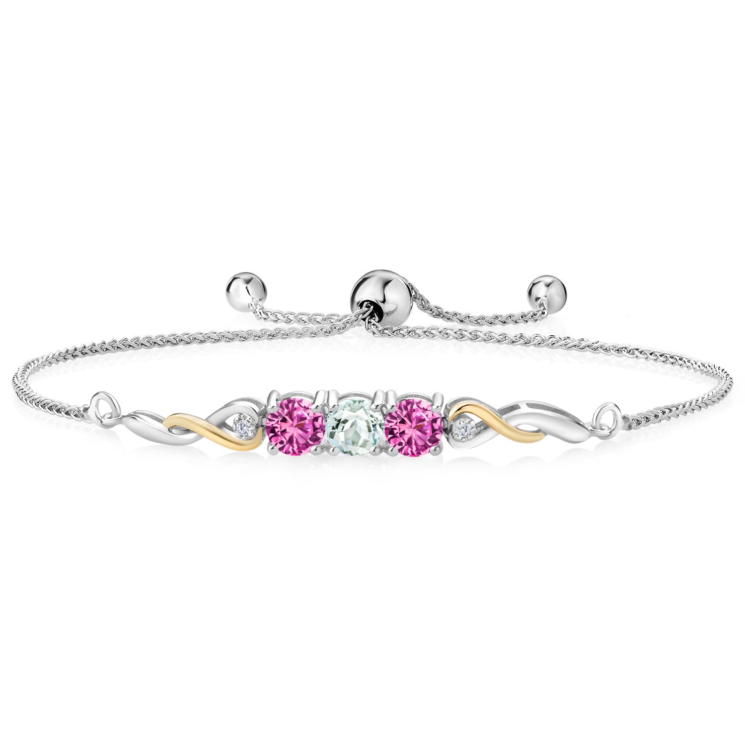 Aquamarine - March_Bracelet in 925 Sterling Silver and 10K Yellow Gold