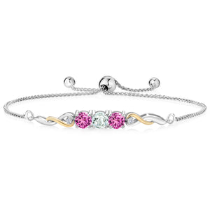 Aquamarine - March_Bracelet in 925 Sterling Silver and 10K Yellow Gold