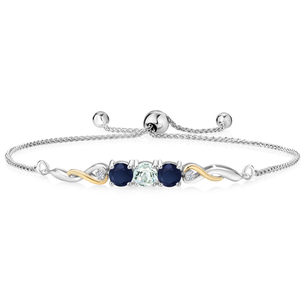 Aquamarine - March_Bracelet in 925 Sterling Silver and 10K Yellow Gold