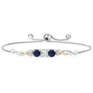 Aquamarine - March_Bracelet in 925 Sterling Silver and 10K Yellow Gold