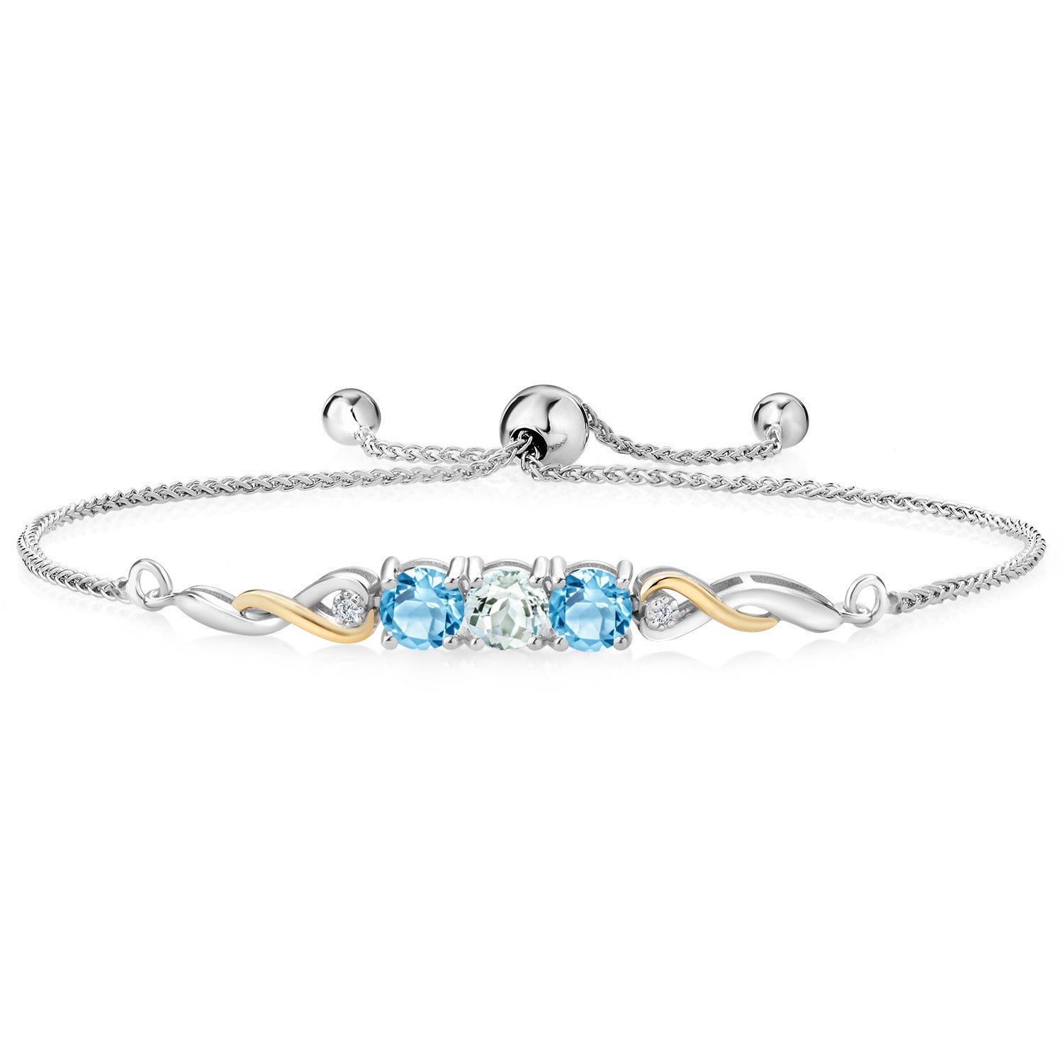 Aquamarine - March_Bracelet in 925 Sterling Silver and 10K Yellow Gold