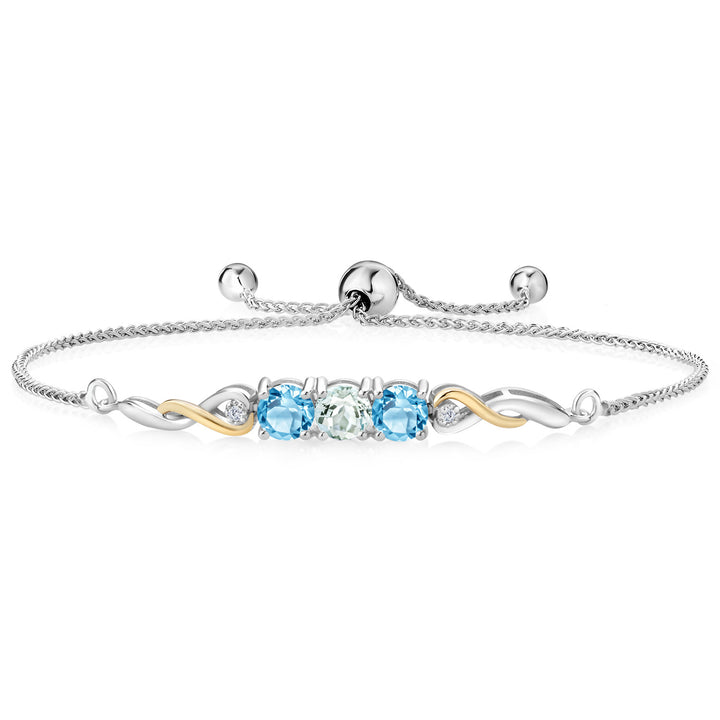 Aquamarine - March_Bracelet in 925 Sterling Silver and 10K Yellow Gold