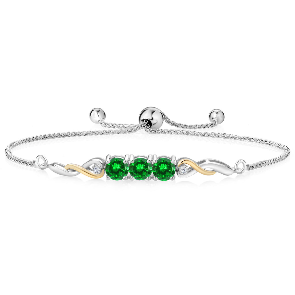 Created Emerald - May_Bracelet in 925 Sterling Silver and 10K Yellow Gold