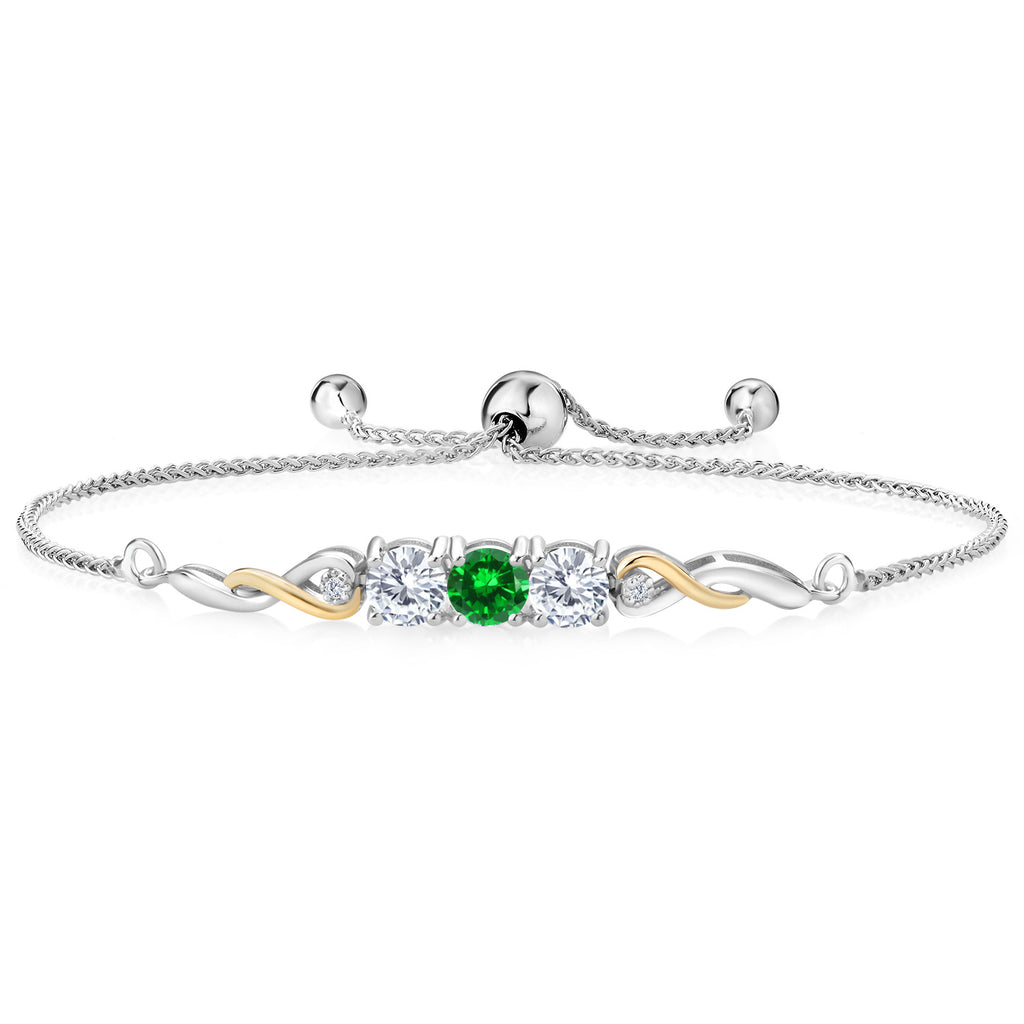 Created Emerald - May_Bracelet in 925 Sterling Silver and 10K Yellow Gold