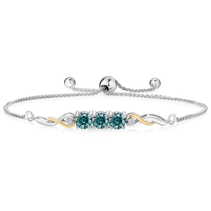 Blue Moissanite - April_Bracelet in 925 Sterling Silver and 10K Yellow Gold
