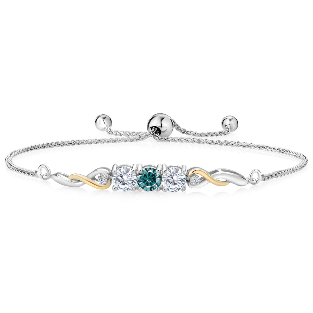 Blue Moissanite - April_Bracelet in 925 Sterling Silver and 10K Yellow Gold