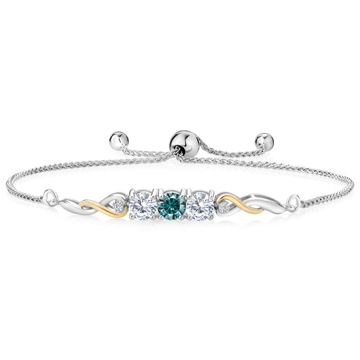 Blue Moissanite - April_Bracelet in 925 Sterling Silver and 10K Yellow Gold