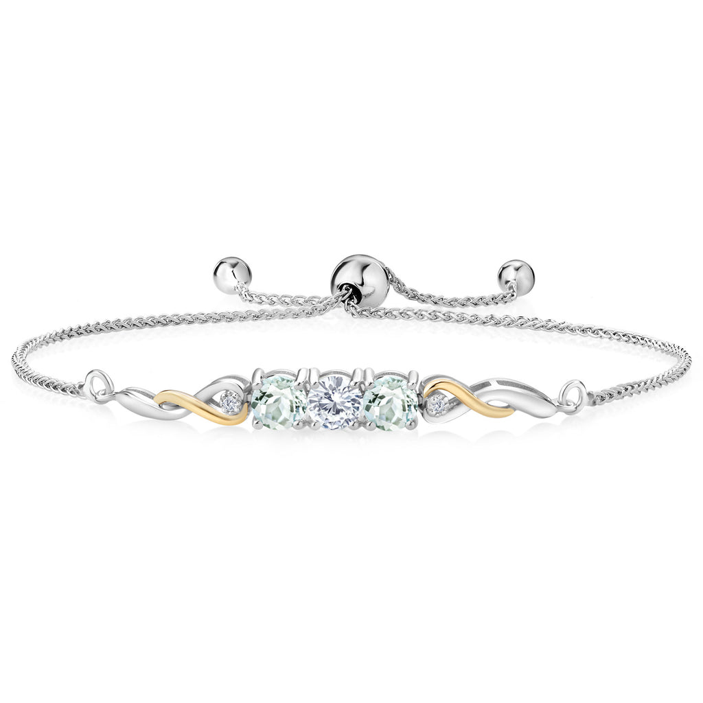 White Moissanite - April_Bracelet in 925 Sterling Silver and 10K Yellow Gold