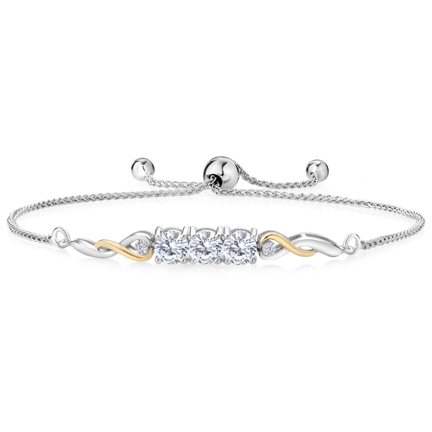 925 Sterling Silver and 10K Yellow Gold White Moissanite and White Lab Grown Diamond Tennis Bracelet For Women (1.52 Cttw, Gemstone Birthstone, Fully Adjustable Up to 9 Inch)