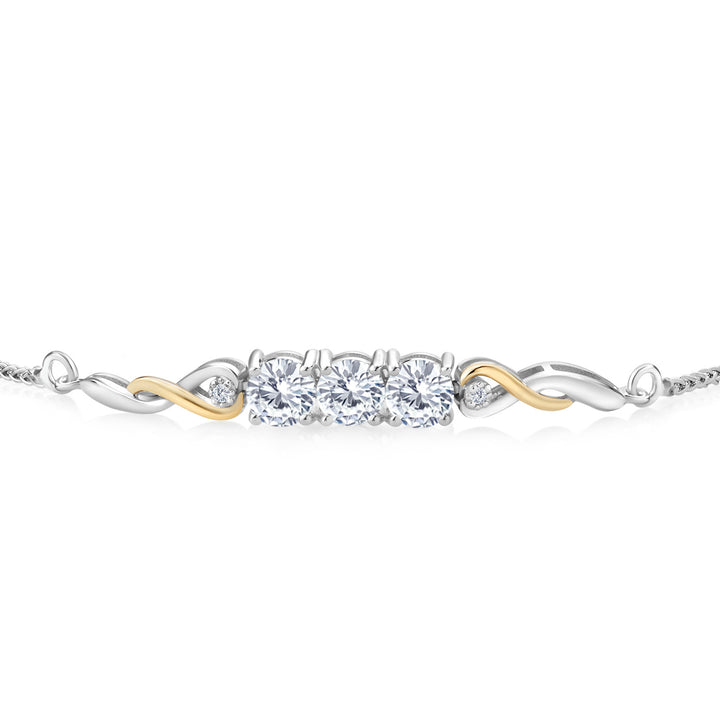 925 Sterling Silver and 10K Yellow Gold White Moissanite and White Lab Grown Diamond Tennis Bracelet For Women (1.52 Cttw, Gemstone Birthstone, Fully Adjustable Up to 9 Inch)