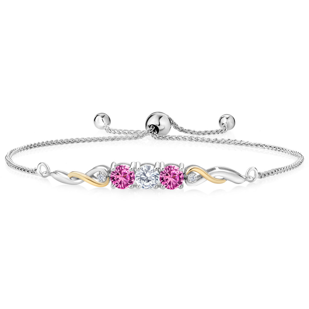 White Moissanite - April_Bracelet in 925 Sterling Silver and 10K Yellow Gold