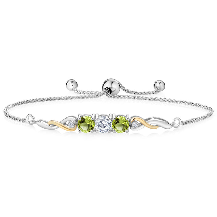 White Moissanite - April_Bracelet in 925 Sterling Silver and 10K Yellow Gold