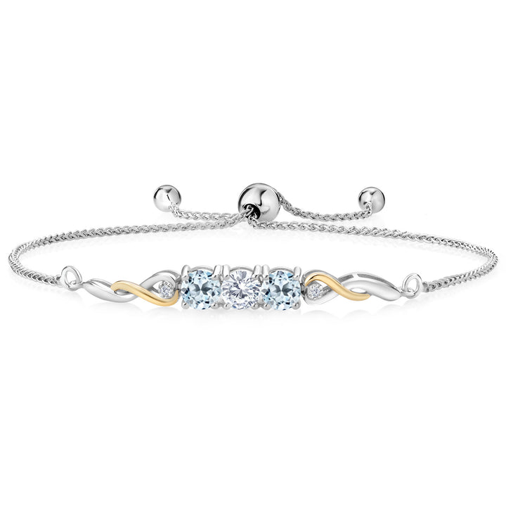 White Moissanite - April_Bracelet in 925 Sterling Silver and 10K Yellow Gold