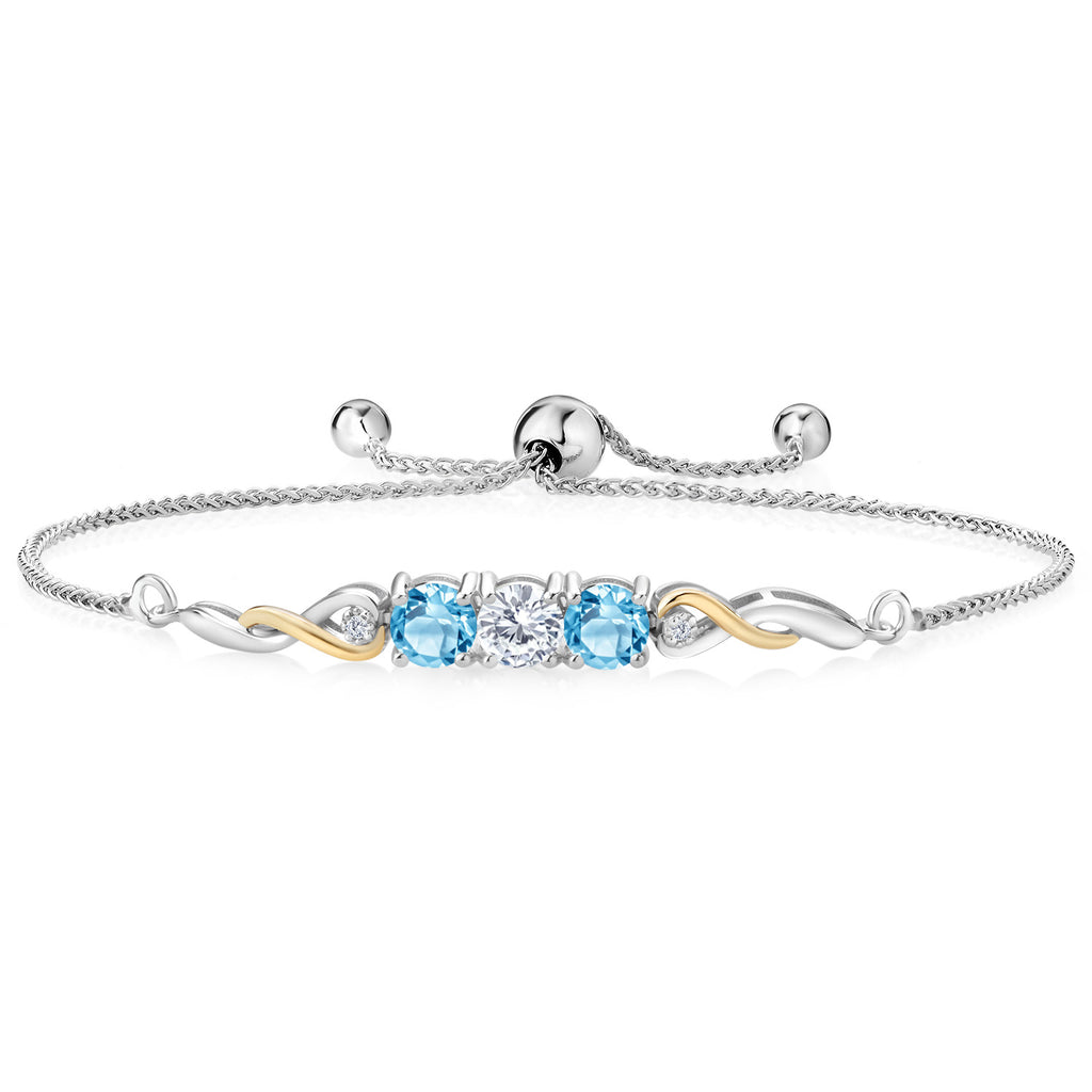 White Moissanite - April_Bracelet in 925 Sterling Silver and 10K Yellow Gold