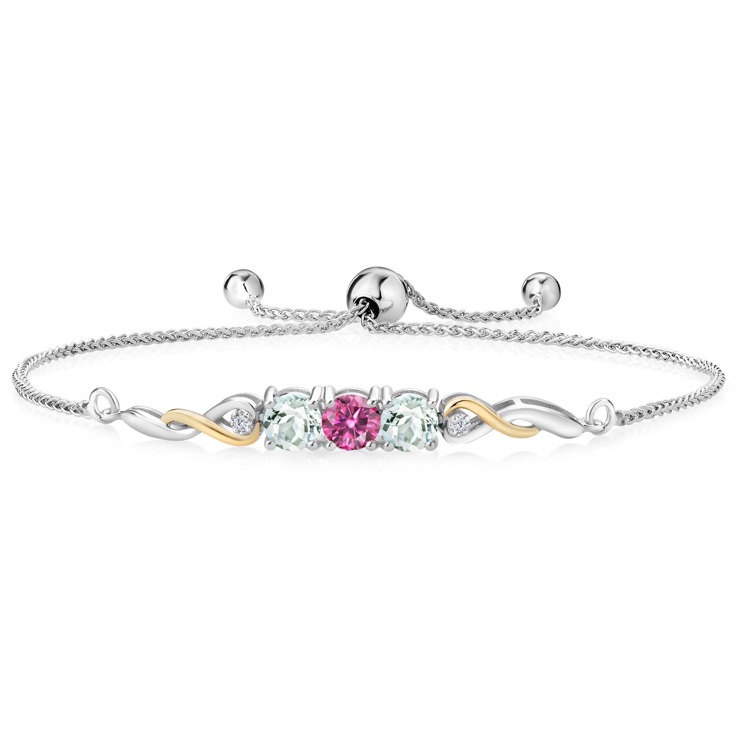 Pink Moissanite - April_Bracelet in 925 Sterling Silver and 10K Yellow Gold