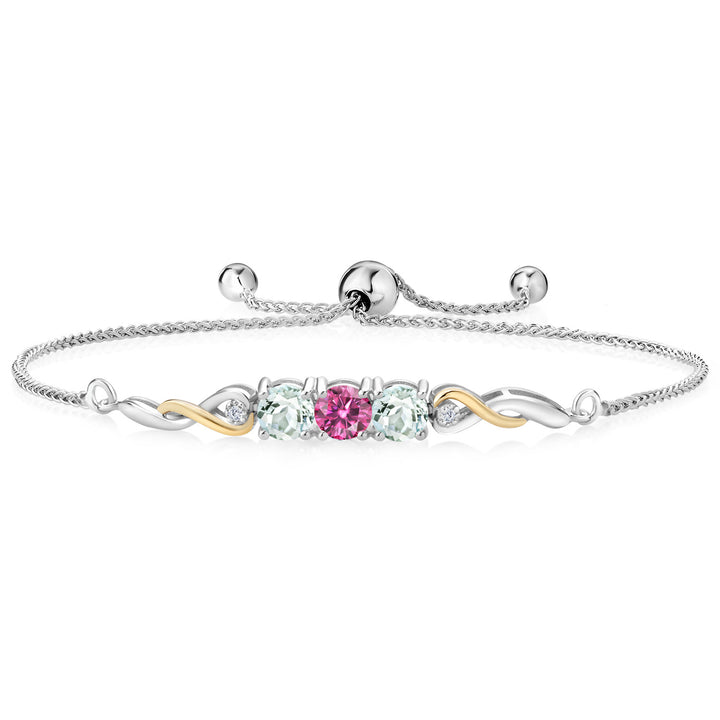 Pink Moissanite - April_Bracelet in 925 Sterling Silver and 10K Yellow Gold