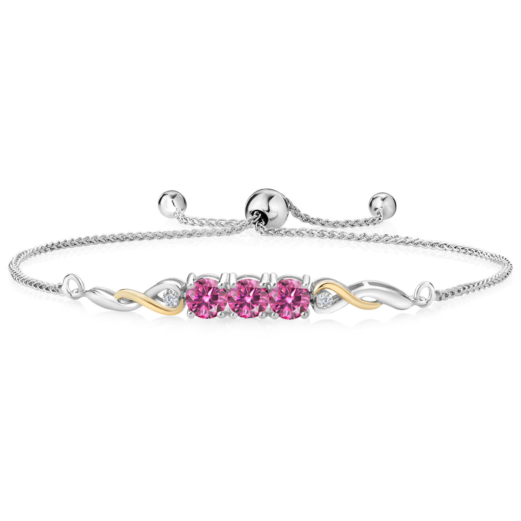 Pink Moissanite - April_Bracelet in 925 Sterling Silver and 10K Yellow Gold