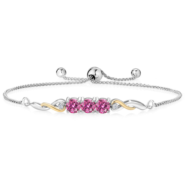 Pink Moissanite - April_Bracelet in 925 Sterling Silver and 10K Yellow Gold