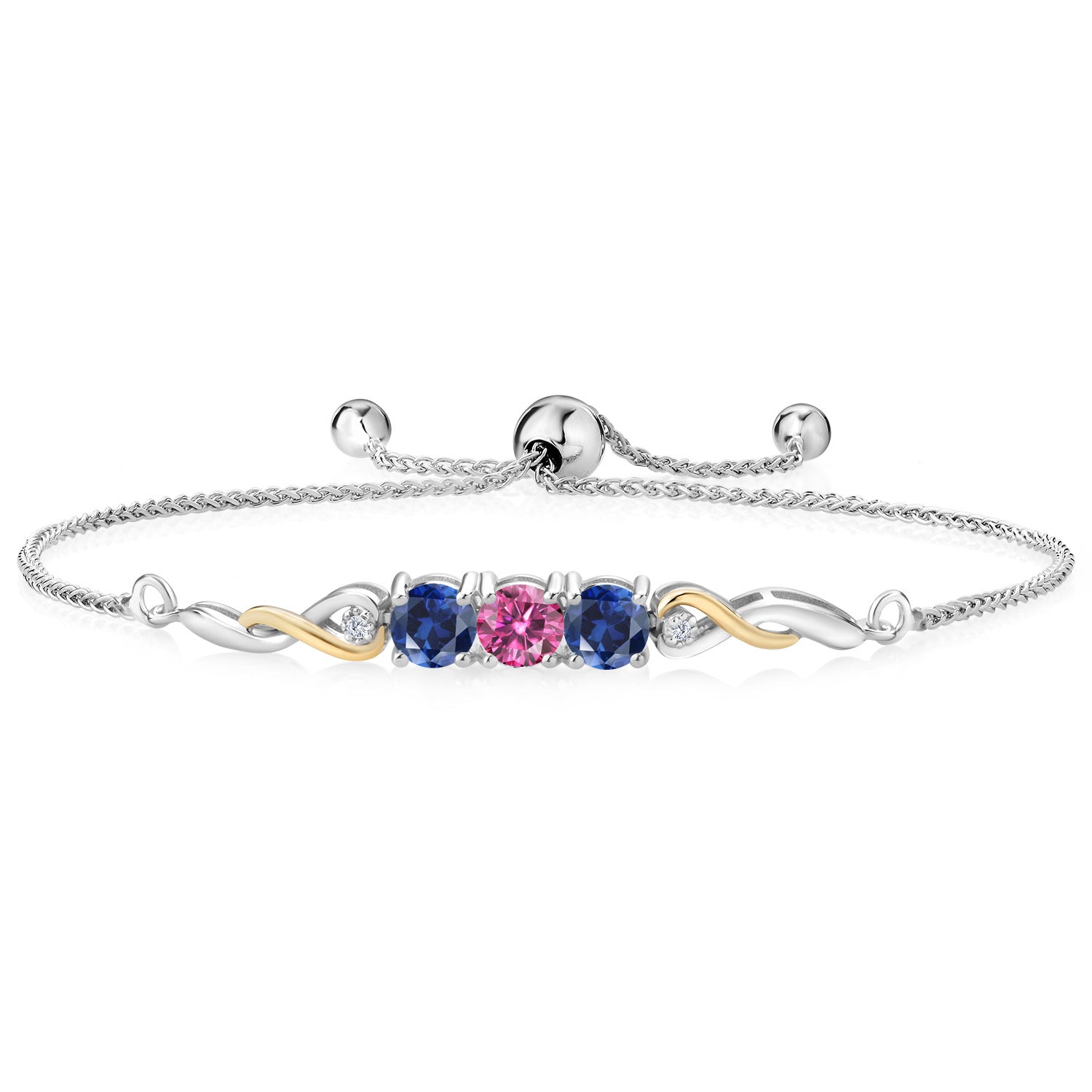Pink Moissanite - April_Bracelet in 925 Sterling Silver and 10K Yellow Gold
