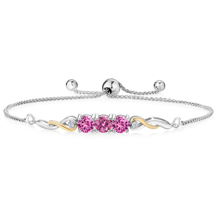 Pink Moissanite - April_Bracelet in 925 Sterling Silver and 10K Yellow Gold
