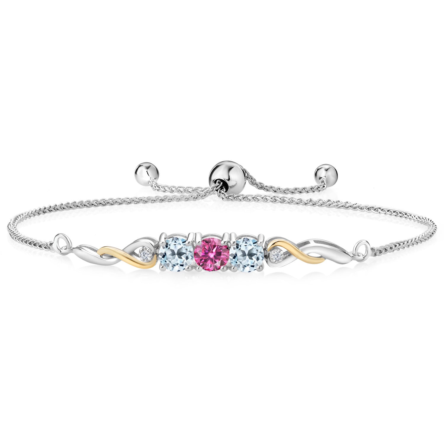 Pink Moissanite - April_Bracelet in 925 Sterling Silver and 10K Yellow Gold