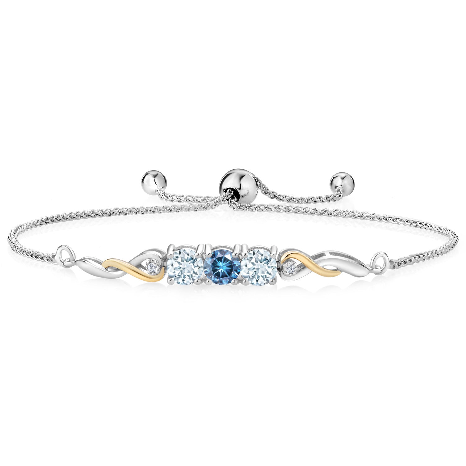 Persian Blue Moissanite - April_Bracelet in 925 Sterling Silver and 10K Yellow Gold