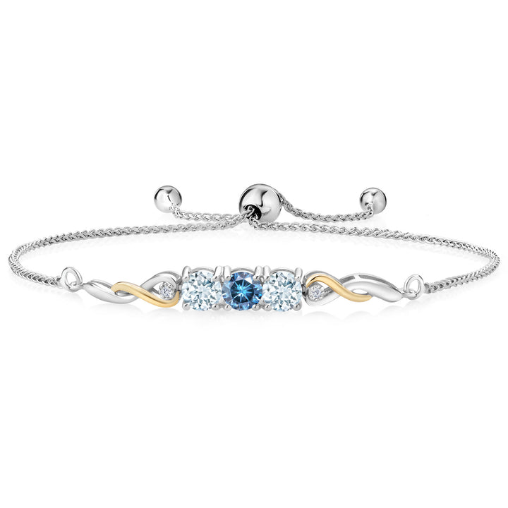 Persian Blue Moissanite - April_Bracelet in 925 Sterling Silver and 10K Yellow Gold