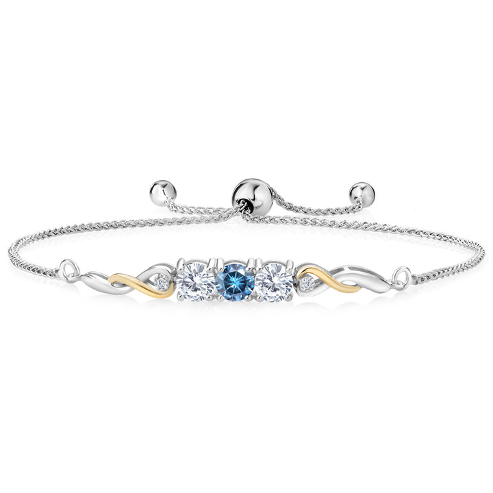 Persian Blue Moissanite - April_Bracelet in 925 Sterling Silver and 10K Yellow Gold