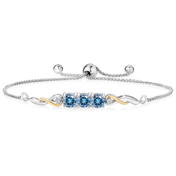 Persian Blue Moissanite - April_Bracelet in 925 Sterling Silver and 10K Yellow Gold