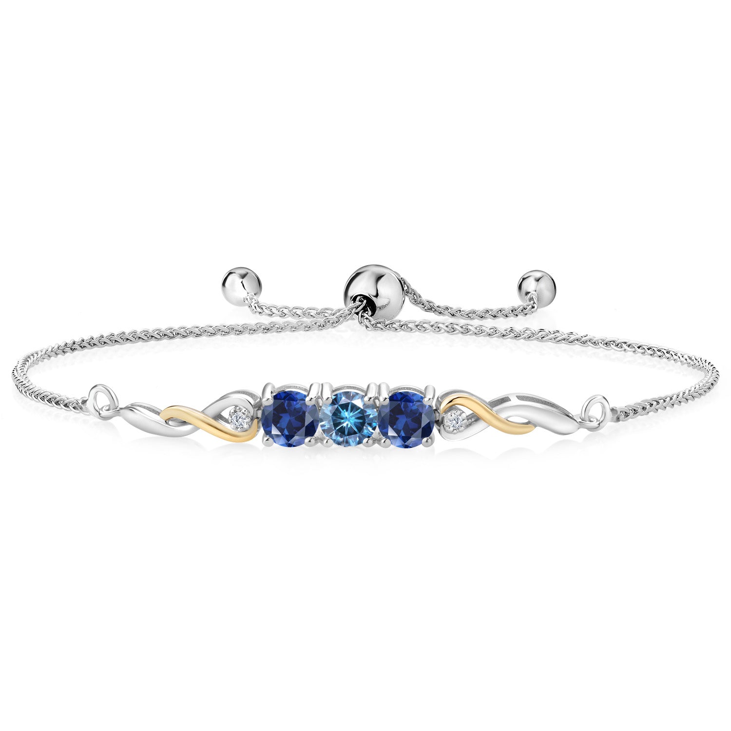 Persian Blue Moissanite - April_Bracelet in 925 Sterling Silver and 10K Yellow Gold