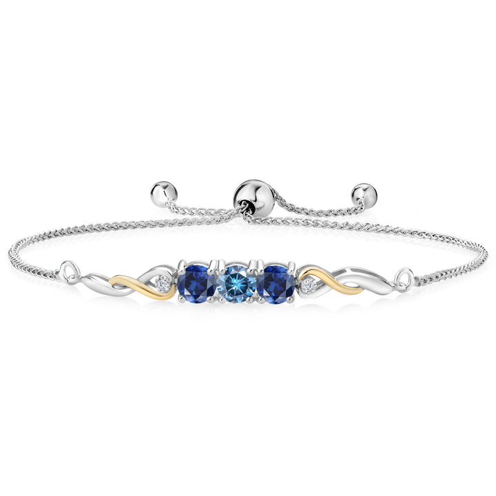 Persian Blue Moissanite - April_Bracelet in 925 Sterling Silver and 10K Yellow Gold