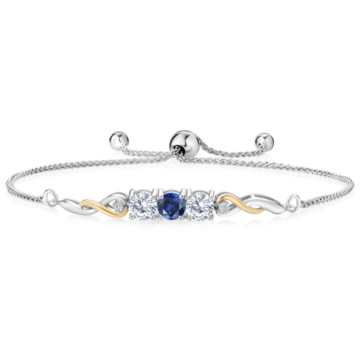 Blue Created Sapphire - September_Bracelet in 925 Sterling Silver and 10K Yellow Gold