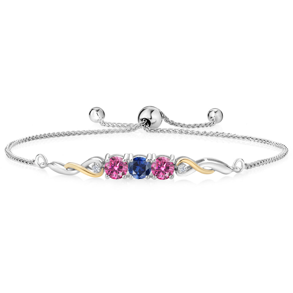 Blue Created Sapphire - September_Bracelet in 925 Sterling Silver and 10K Yellow Gold