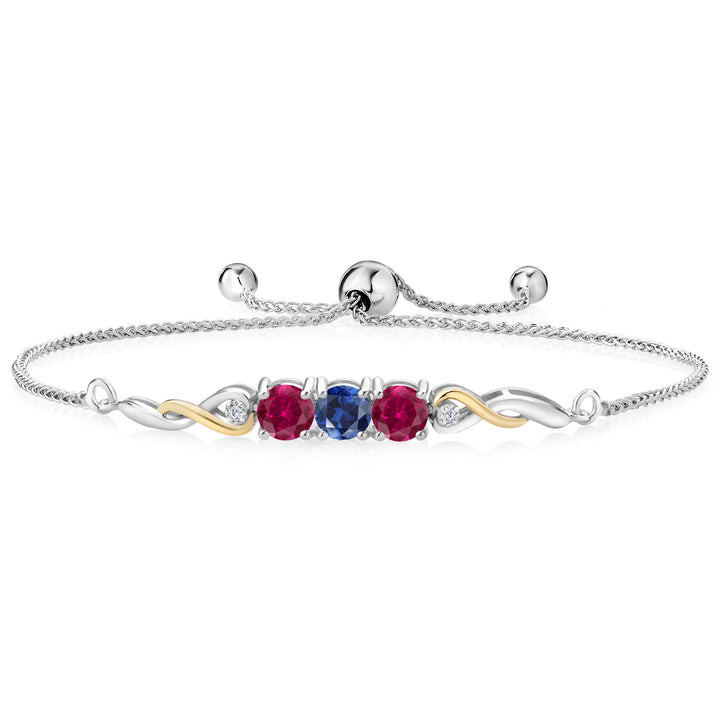 Blue Created Sapphire - September_Bracelet in 925 Sterling Silver and 10K Yellow Gold