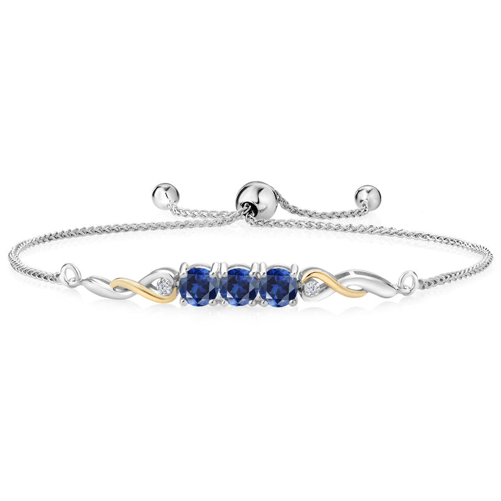 Blue Created Sapphire - September_Bracelet in 925 Sterling Silver and 10K Yellow Gold