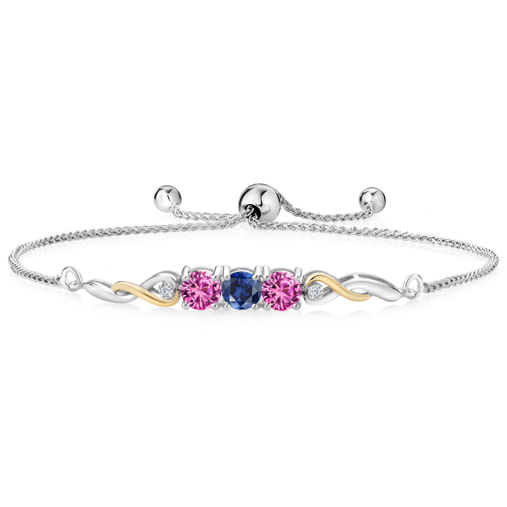Blue Created Sapphire - September_Bracelet in 925 Sterling Silver and 10K Yellow Gold
