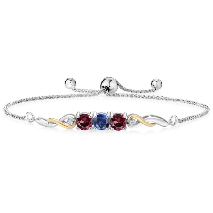 Blue Created Sapphire - September_Bracelet in 925 Sterling Silver and 10K Yellow Gold