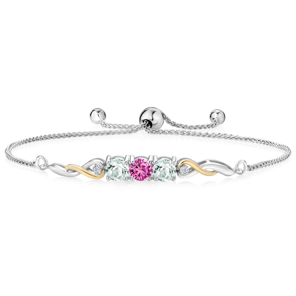 Pink Created Sapphire - September_Bracelet in 925 Sterling Silver and 10K Yellow Gold
