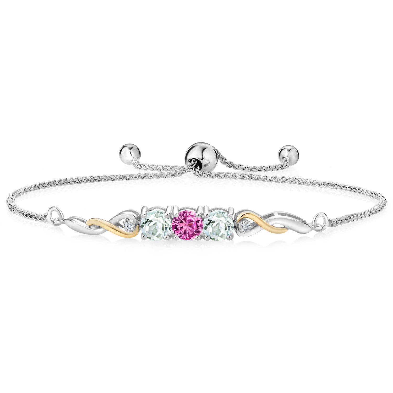 Pink Created Sapphire - September_Bracelet in 925 Sterling Silver and 10K Yellow Gold