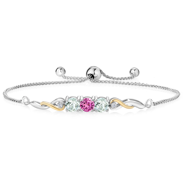 Pink Created Sapphire - September_Bracelet in 925 Sterling Silver and 10K Yellow Gold