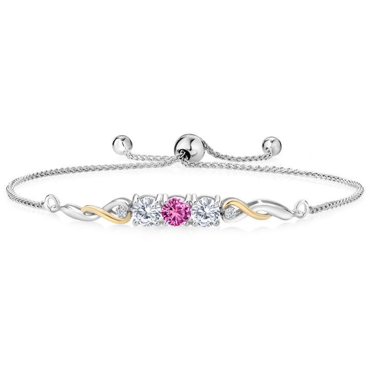 Pink Created Sapphire - September_Bracelet in 925 Sterling Silver and 10K Yellow Gold