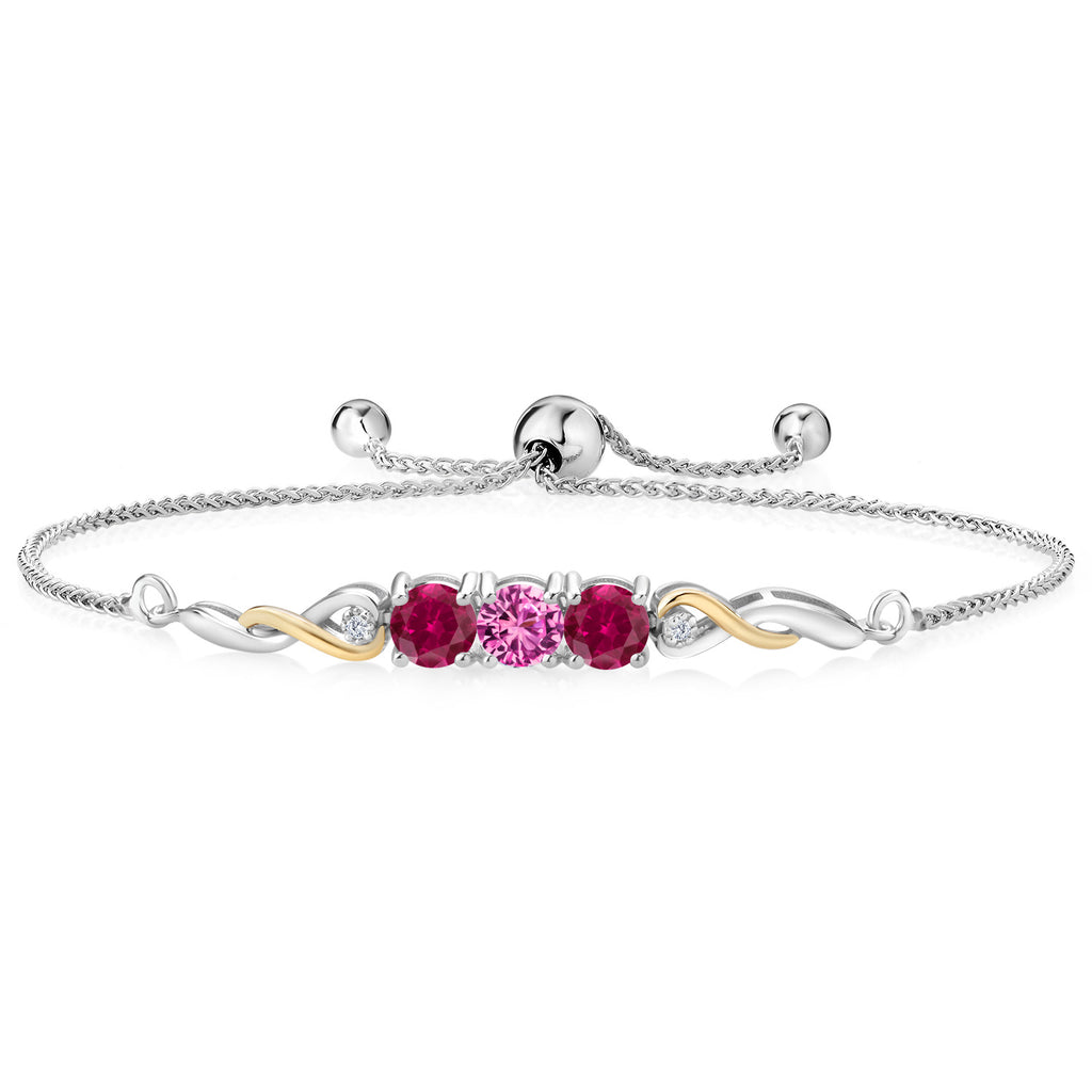 Pink Created Sapphire - September_Bracelet in 925 Sterling Silver and 10K Yellow Gold