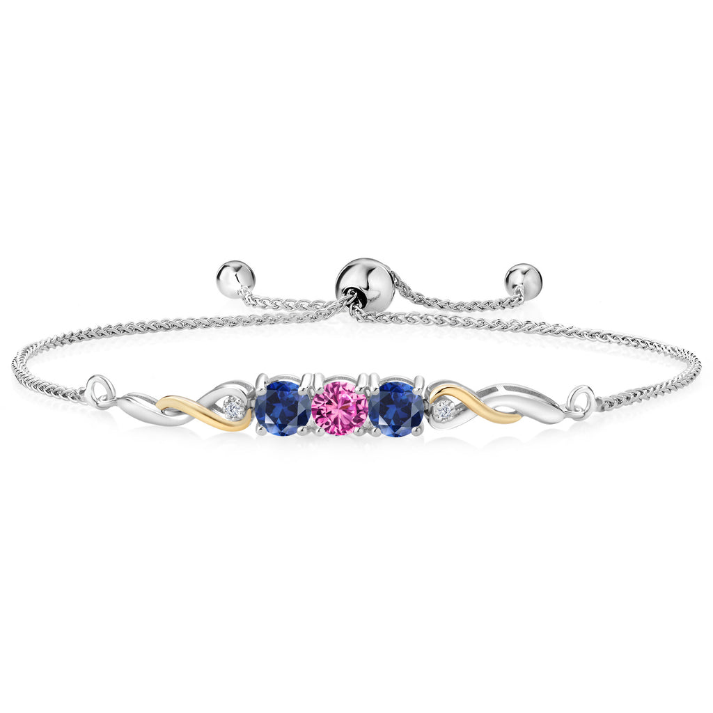 Pink Created Sapphire - September_Bracelet in 925 Sterling Silver and 10K Yellow Gold