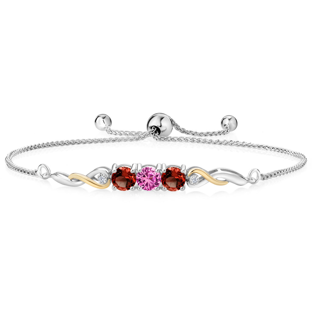 Pink Created Sapphire - September_Bracelet in 925 Sterling Silver and 10K Yellow Gold